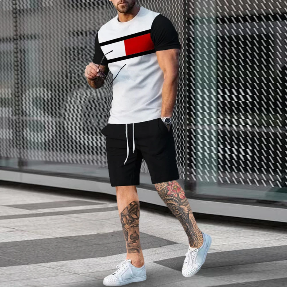 Retro Fashion 3D Printing Men Sets Tshirt Shorts New Summer 2 Piece Outfits Sets Tracksuit Men's Oversized Clothes Streetswear