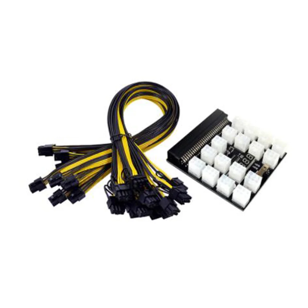 

12V 64Pin Power Module Breakout Board + 12Pcs 60cm 6Pin to 8Pin Power Cable for HP 1200W 750W PSU Miner GPU Mining ETH