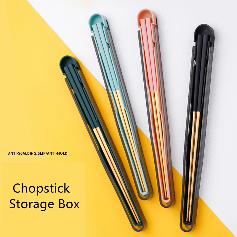

Stainless Steel Chopstick Lunch Tableware Travel Portable Chopsticks Folding Cover Storage Box Dinnerware Kitchen Accessories