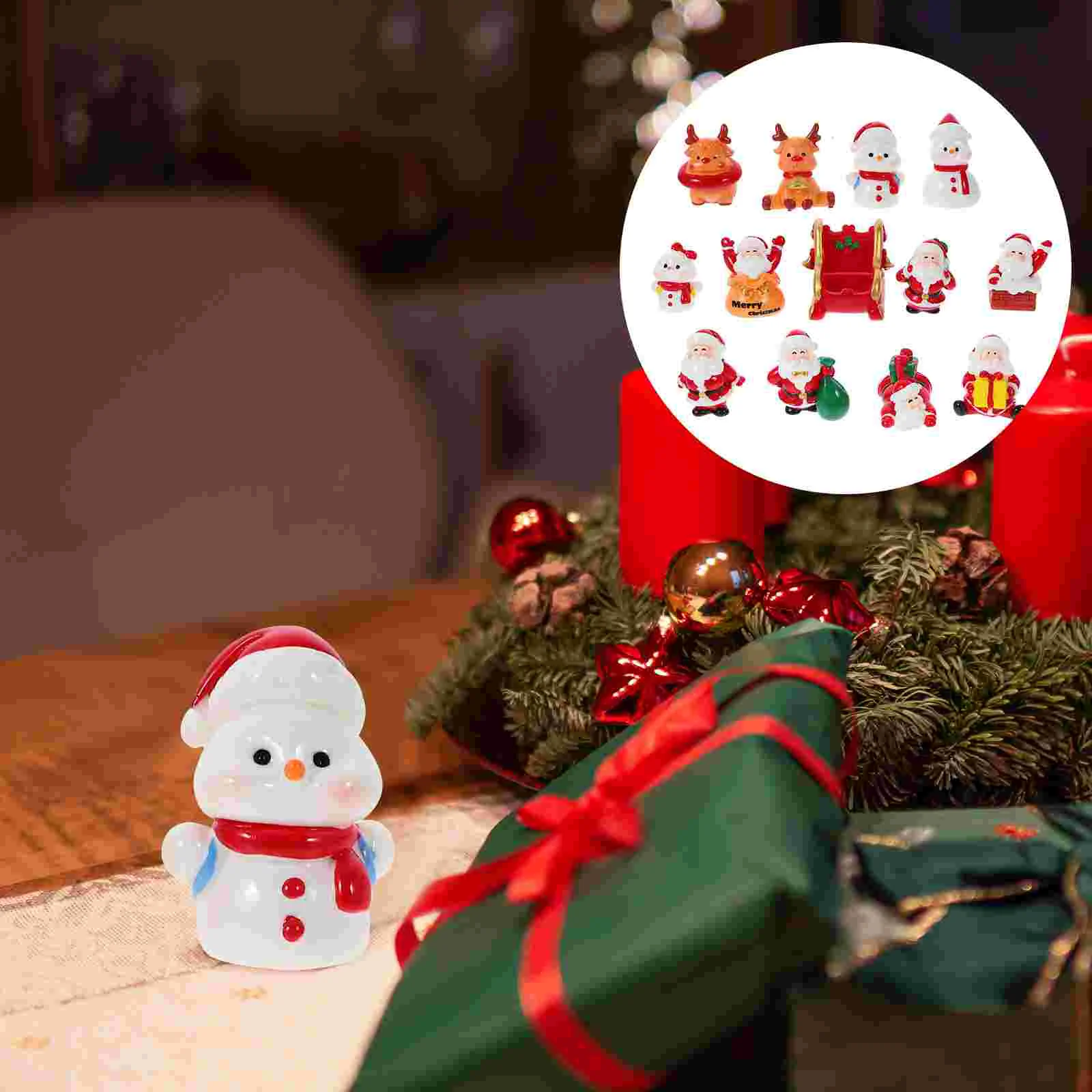 

13Pcs Miniature Christmas Figures Christmas Resin Santa Claus Decorations Mini Xmas Party Statues
