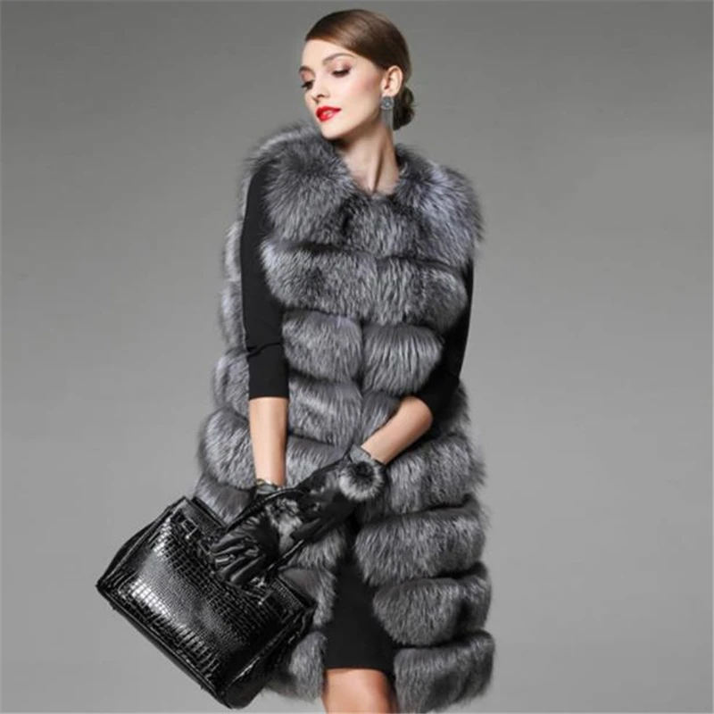 

Female Hot Sale Thick Fur Vests Women Winter Warm Colete waistcoat Hot Sale Long Advanced Imitation Fox Fur Overcoat outerwear