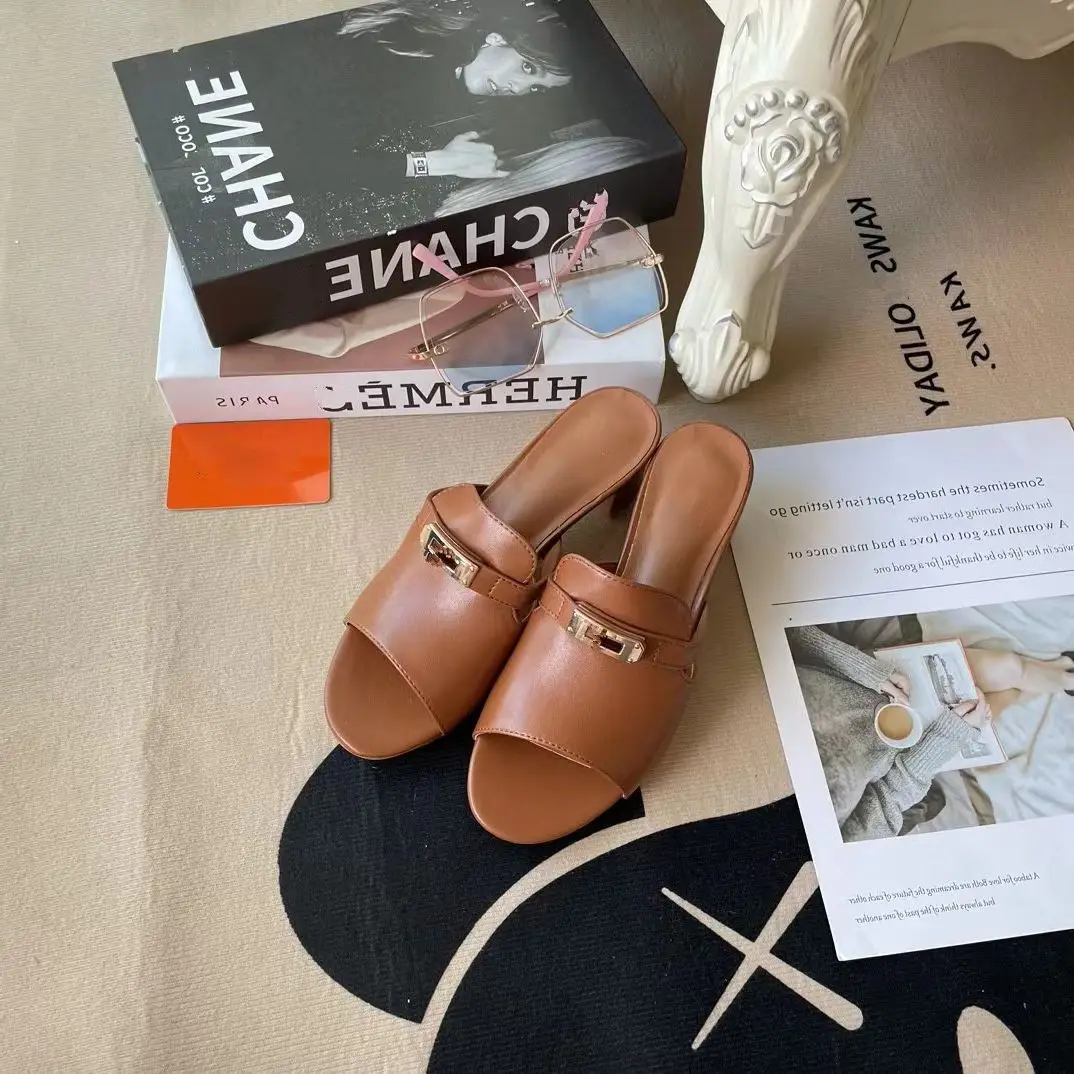 Slippers Women Casual Shoes Cowhide Outside sandalias Slip on Slingback Mules Basic Style zapatos mujer primavera verano 2023