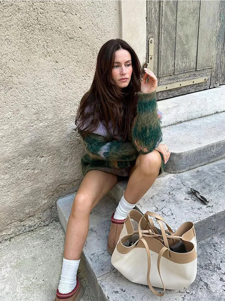 Женский мохеровый Свитер оверсайз повседневный однобортный трикотажный