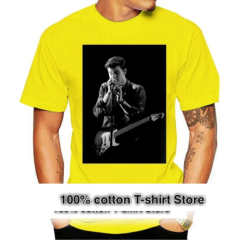 Shawn Mendes T Shirt 2021 Guitar Mic Birthday Present Gift Mwn Women Black S 3Xl Fashion Tee Shirt