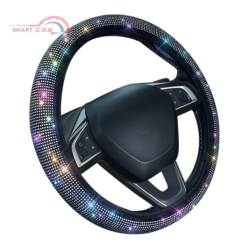 

Car Rhinestones Steering Wheel Cover With Crystal Diamond Sparkling Car Suv Steering Wheel Protector Fit 14.5-15 Inch Vehicle