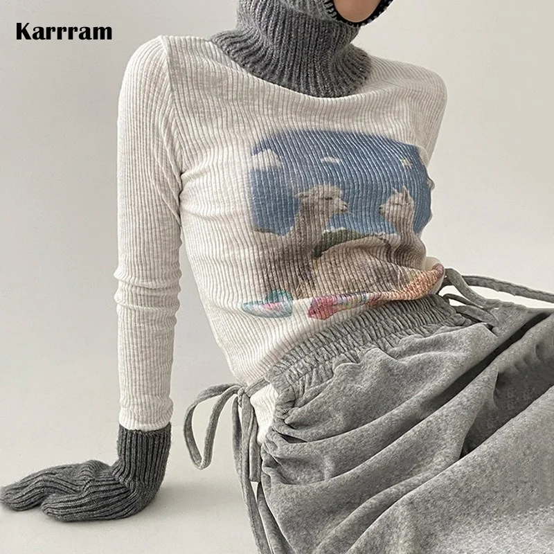 

Корейская модная дизайнерская одежда Y2k, топы, футболки с графическим рисунком, футболки в рубчик с длинным рукавом, милая винтажная уличная одежда