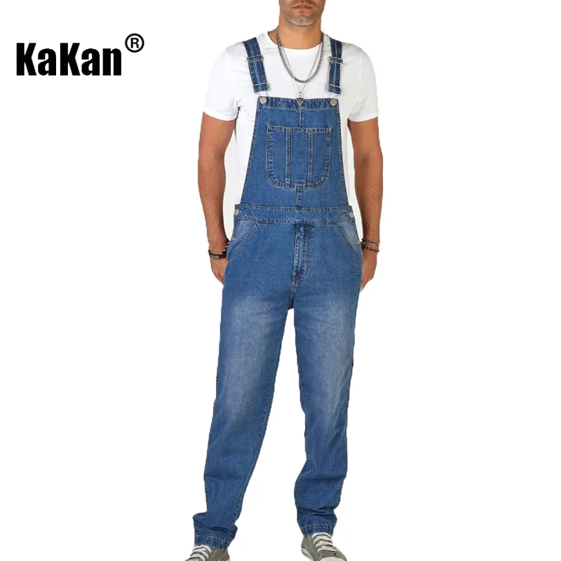 Kakan - New Street Trendy Men's Strap Jeans from Europe and America, Blue One Piece Strap Jeans K34-777