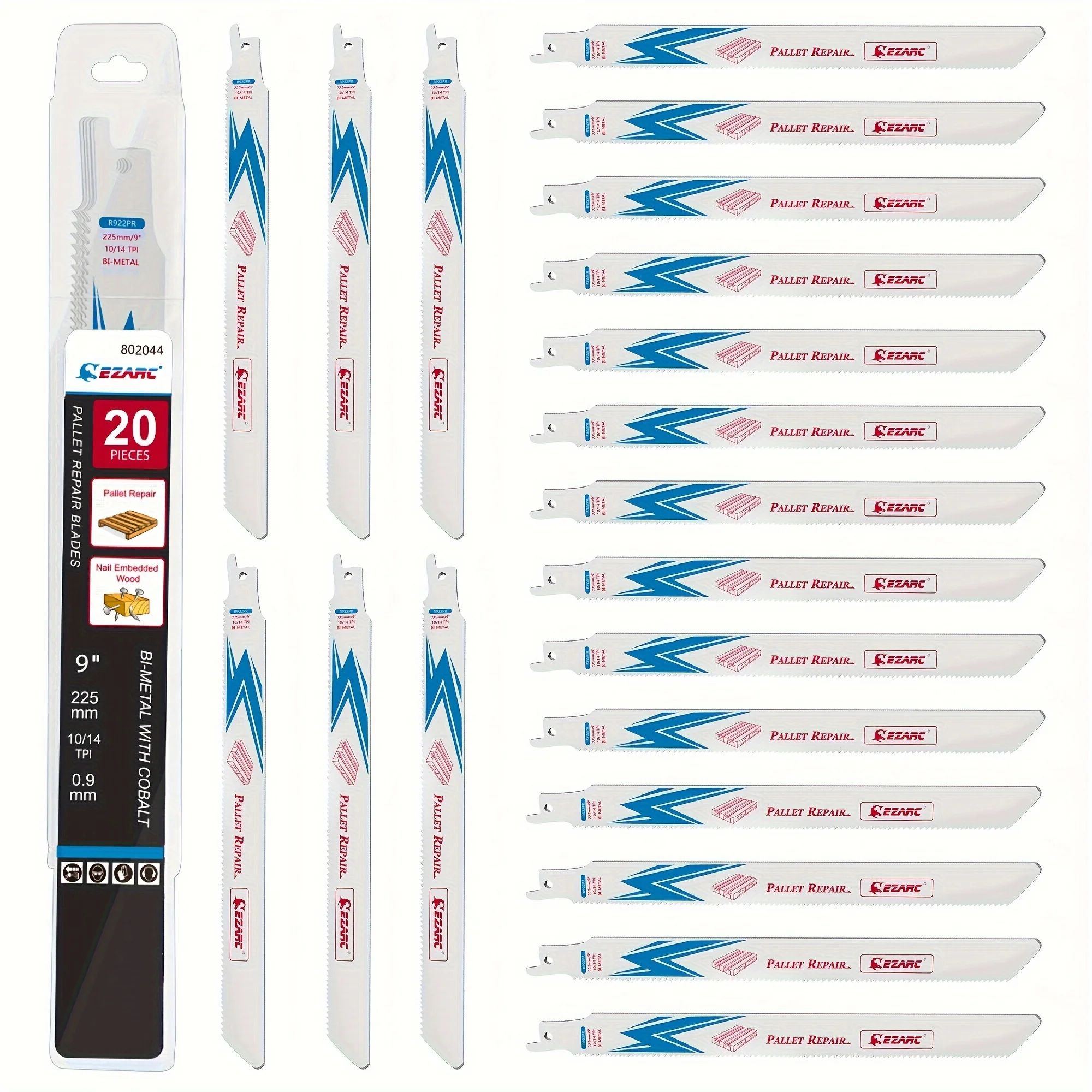 

20 шт., 9-дюймовые полотна для сабельных пил, специально для ремонта поддонов, набор биметаллических полотен Sawzall 225 мм для встраиваемого дерева для гвоздей