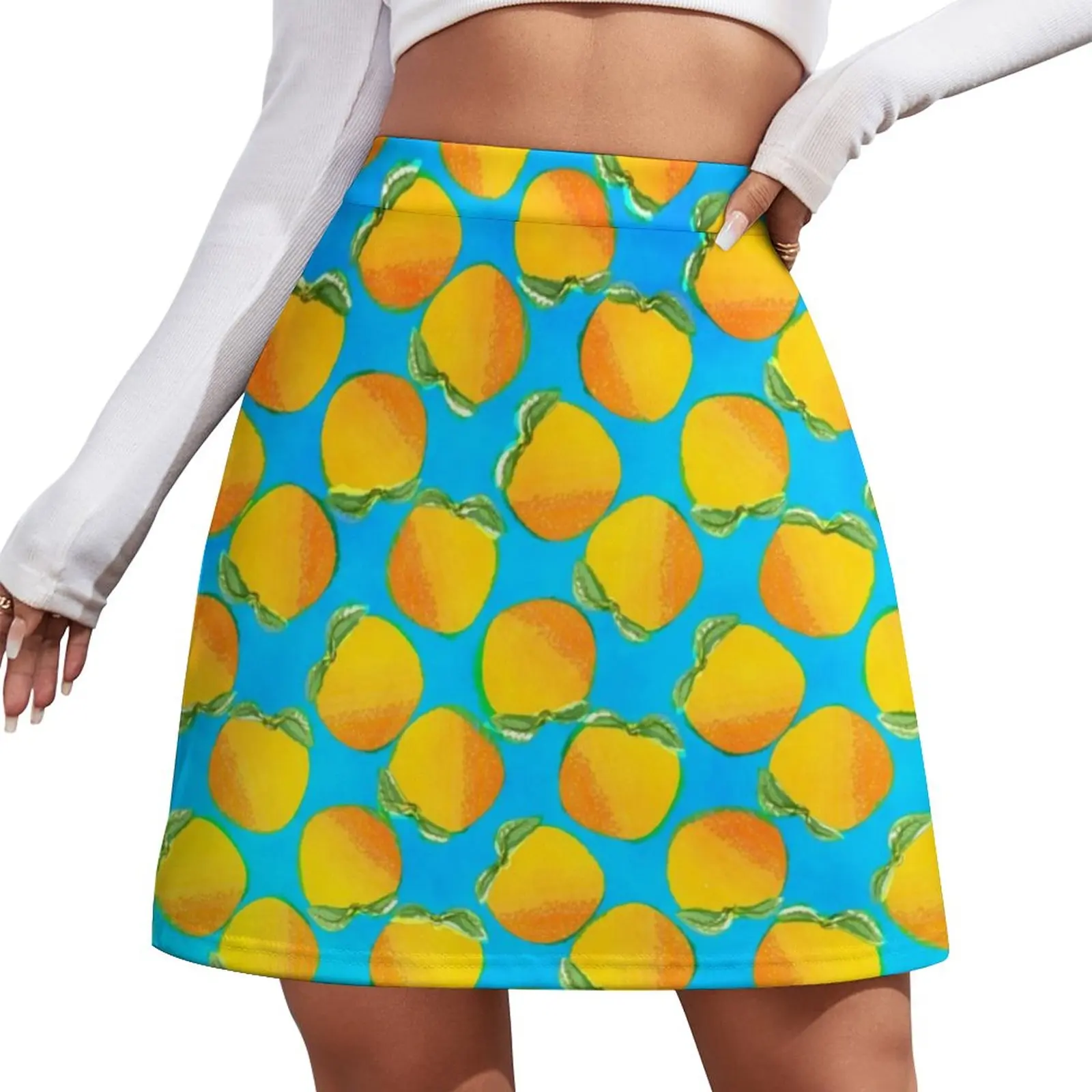 

Watercolor Oranges Skirt Bright Fruit Print Y2K Casual Skirts Female Elegant Mini Skirt Design Skort Clothes Gift Idea