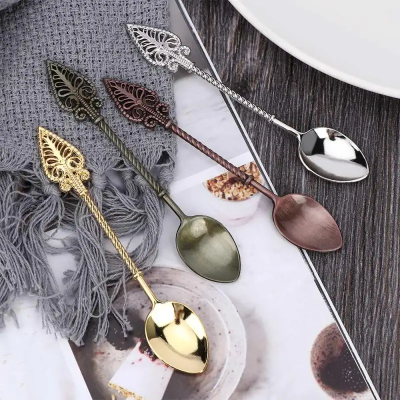 

Medieval Retro Dessert Spoon Coffee Ice Cream Mix Spoon Carving Alloy Teaspoon Vintage Staff Cake Tea Stirring SpoonTable Decor