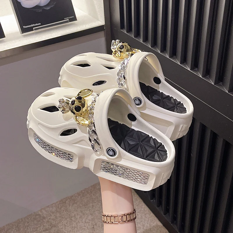 Mo Dou Women's Sandals Thick Soft Home Slippers Non-slip Outdoors Cool Chain Fashion Cozy Slides Easy Washing Breathable Cut-out