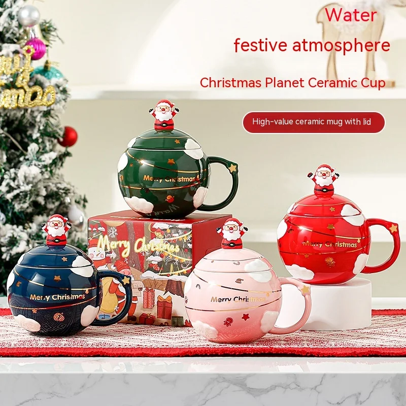 

Christmas Ceramic Cup With Lid Spoon Boxs Set Ceramic Cup Snowball Landscape Lid Mugs Xmas Gifts Milk Coffee Cup For Office Home