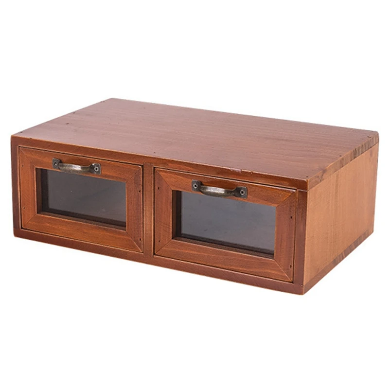 

Computer Monitor Heightened Office Wooden Desktop Storage Box Glass Drawer Dresser Wooden Box Retro Storage Drawer