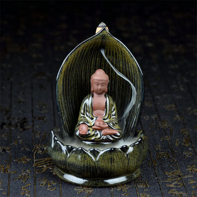 

Buddha Buddhism Backflow Incense Burner With 10Pcs Incense Cones Ceramic Incense Censer Use In Home Office