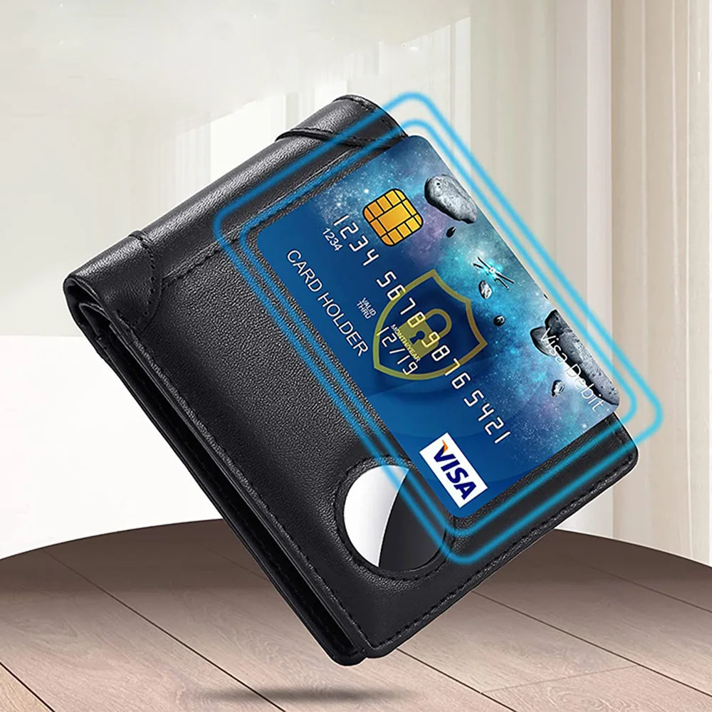 2023 New Genuine Leather Wallet for Men with AirTag Holder Bifold RFID Blocking Men's Wallet ID Window Card Holder Cowhide Purse