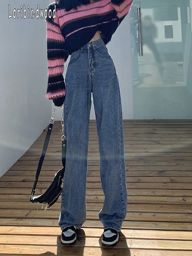 

Винтажная одежда, уличная одежда, джинсовые прямые джинсы, корейская мода для женщин 2023, женские брюки с высокой талией, мешковатые, Y2k одежда