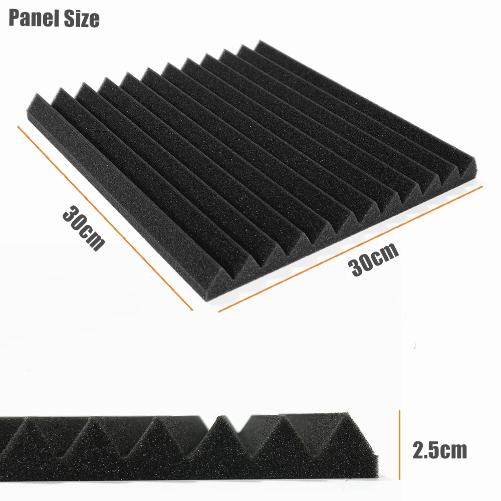 24Pcs/Pack 30x30x2.5cm Acoustic Wedge Foam Panel Tiles Studio Wall Pad Room Sound Absorbing Treatment Sponge |