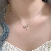 sweet bowknot pendant necklace for women girls cute choker necklace collar neck zircon fashion clavicle chain party jewelry gift