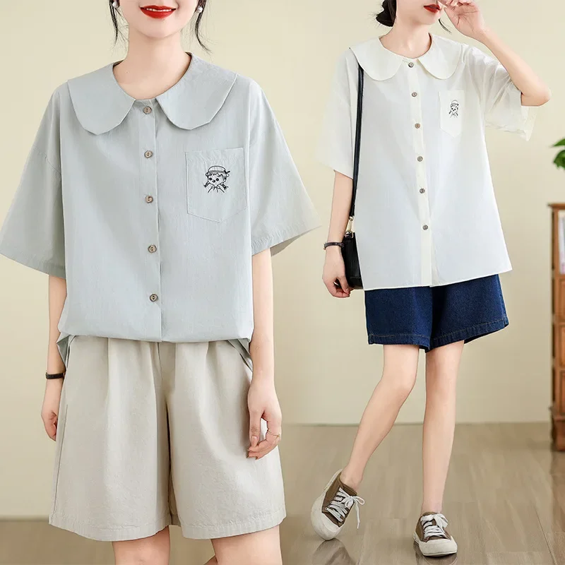 Новая простая непринужденная рубашка свободного кроя с кукольным вырезом и