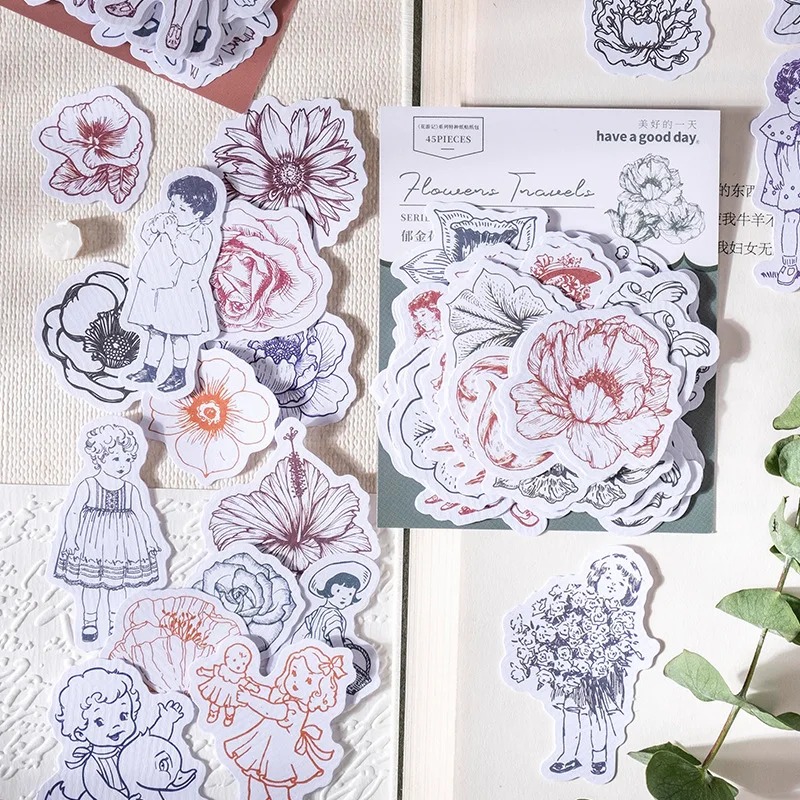 

20set Kawaii Stationery Stickers Travels of Flowers Diary DIY Craft Scrapbooking Album Junk Journal Happy Planner Diary Stickers