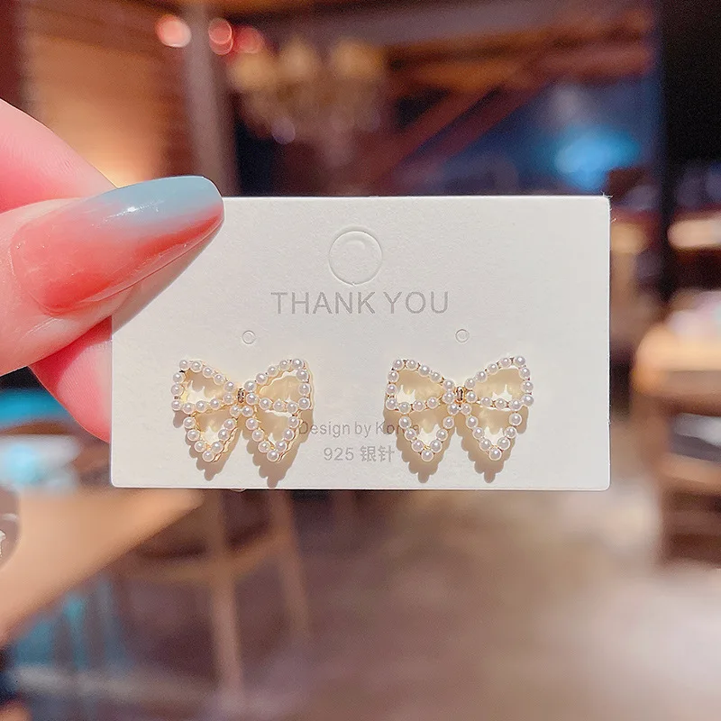 

S925 Silvers 2022 New Bowknot Pearl Stud Earrings Jewellery for Women Simple Earrings Exquisite Korean Fashion Wholesale