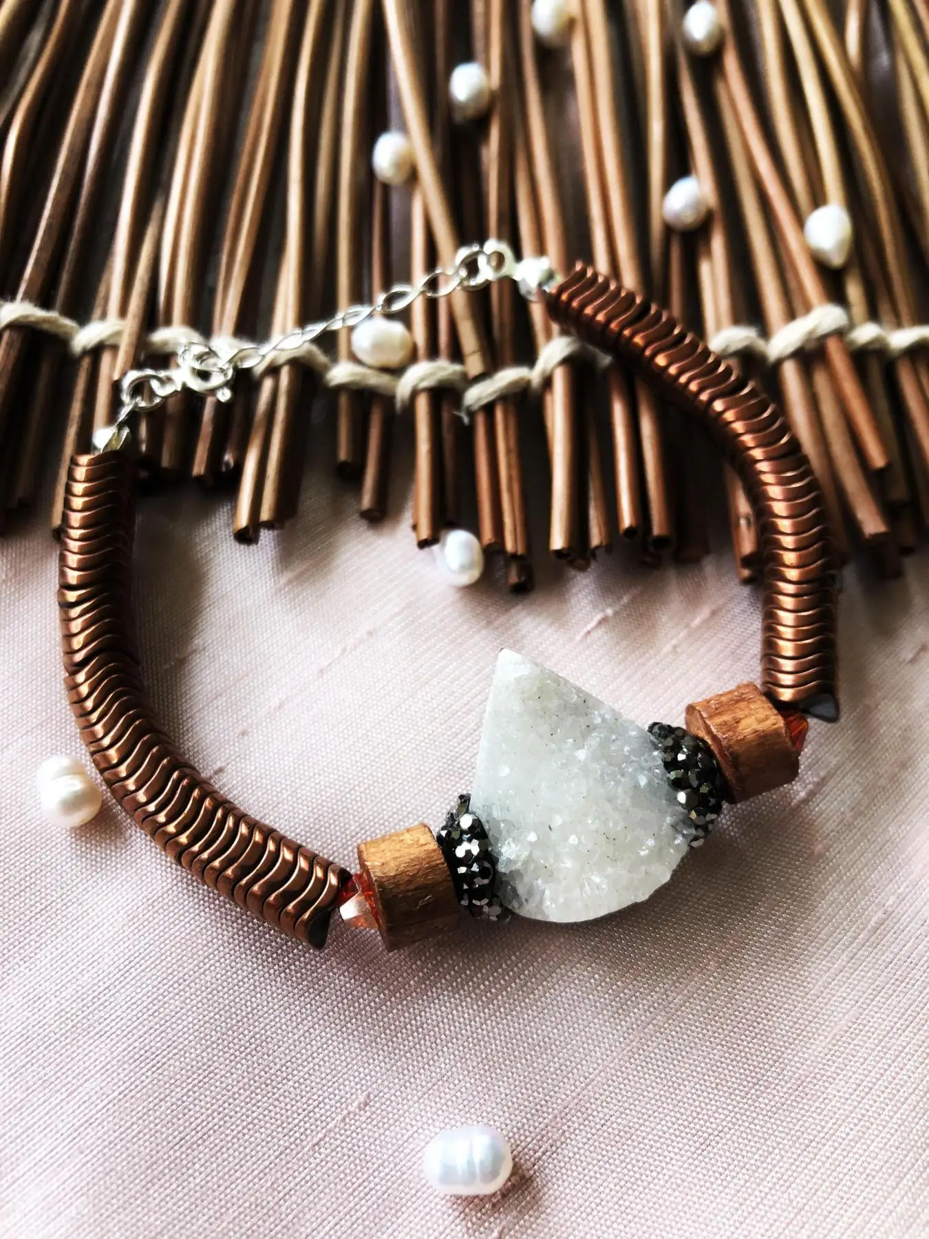 

Luxury Collection Quartz And Hematite Stone 925 Sterling Silver Women Handmade Bracelet Lxdr19