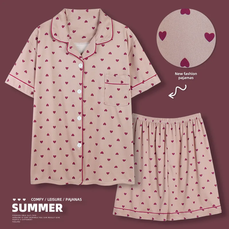 Summer Pajamas Women's Short Sleeved Shorts LAPEL SUIT Home Clothes Student Korean Japanese Ins