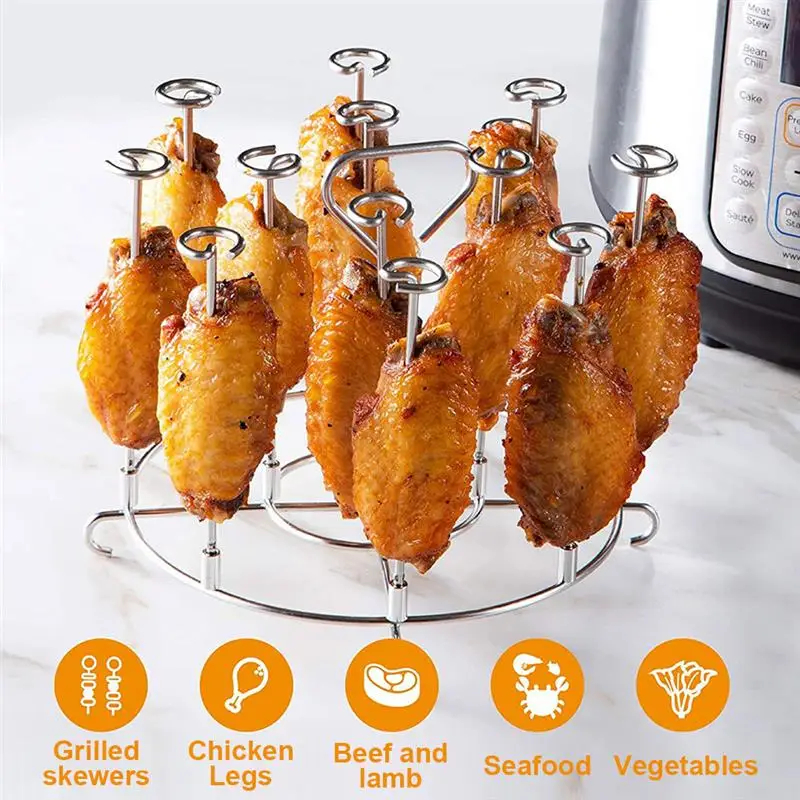 

6/8QT Kitchen Air Fryer Rack Stainless Steel BBQ Grill Tray Basket Stand Accessories Roasting Meat Food Holder For Picnic