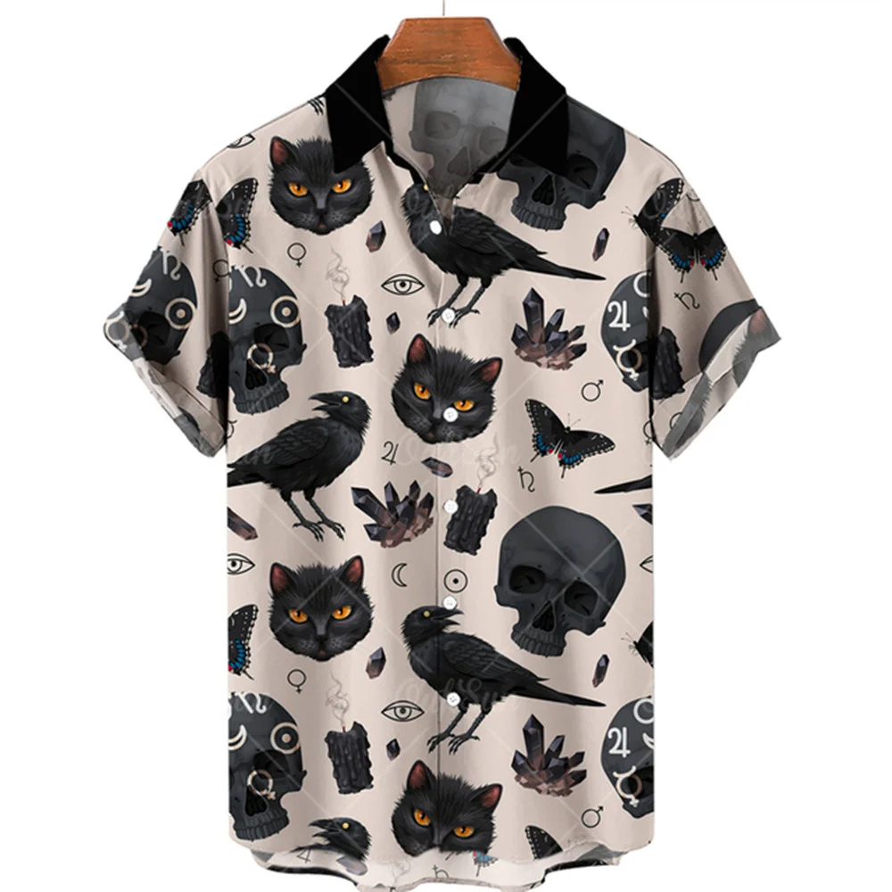 

20223мужские свободные дышащие рубашки с 3d рисунком кота, модные крутые Гавайские рубашки, мужские пляжные летние футболки с короткими рукавами