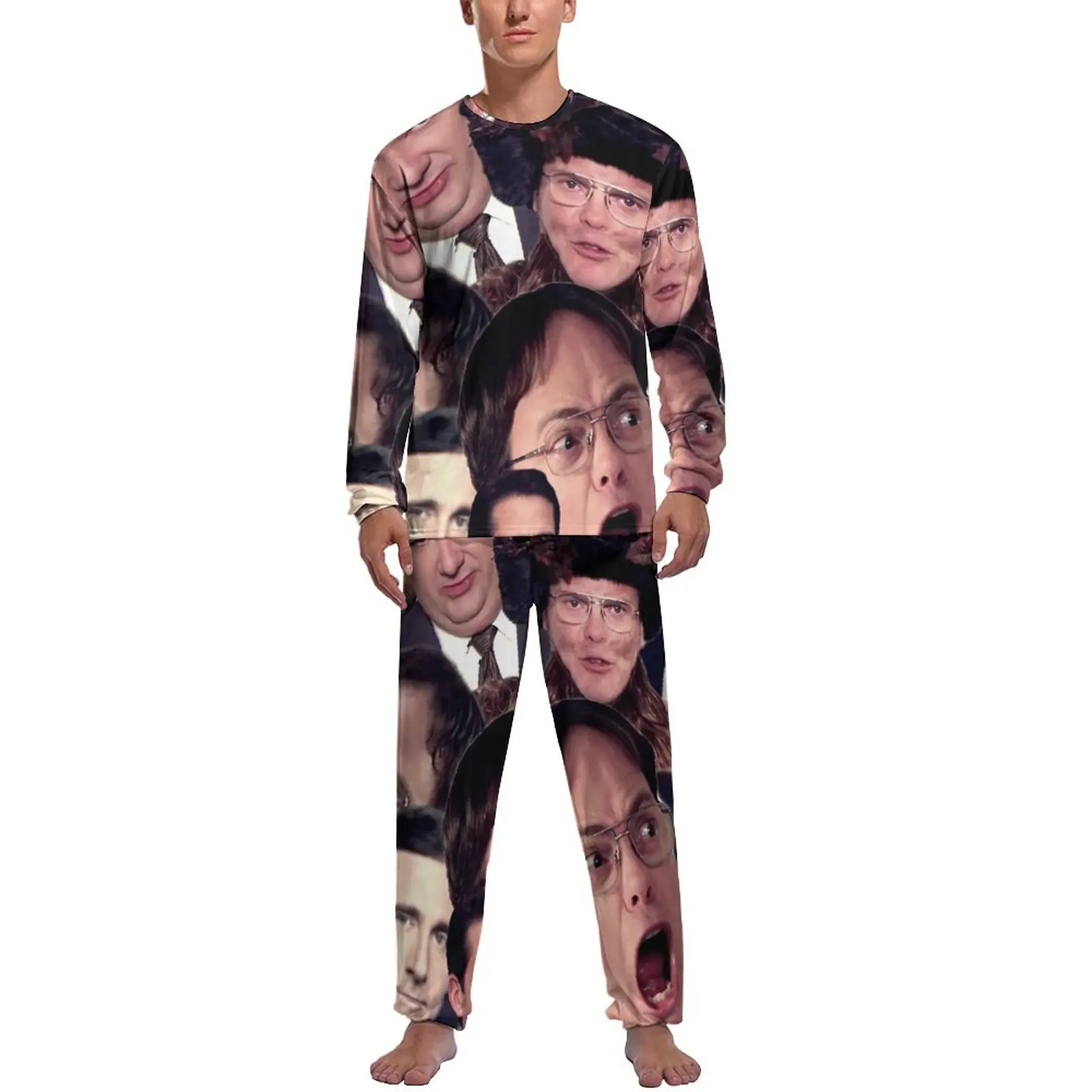 

Dwight Schrute Pajamas Autumn Two Piece Office Mashup Kawaii Pajamas Set Male Long-Sleeve Sleep Custom Nightwear