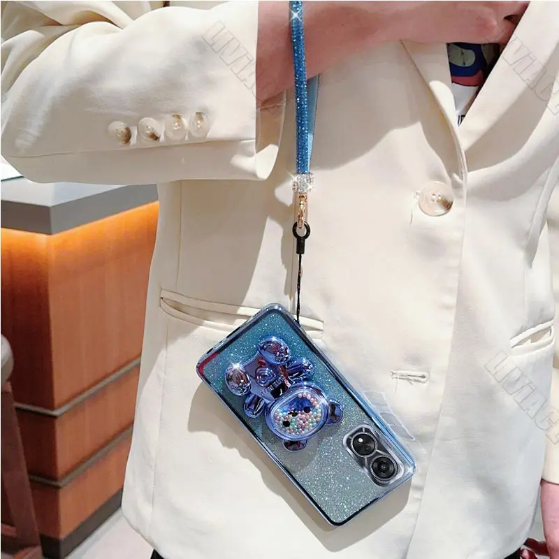 Чехол-держатель с блестящим медведем и бриллиантовым ремешком для Oppo A1 A1K A2 A5S A7X A8