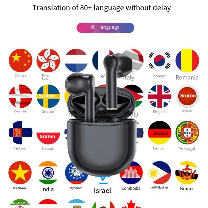 Auriculares inalámbricos para traductor de voz inteligente, audífonos con Bluetooth y aplicación combinada de traducción instantánea, 80 idiomas