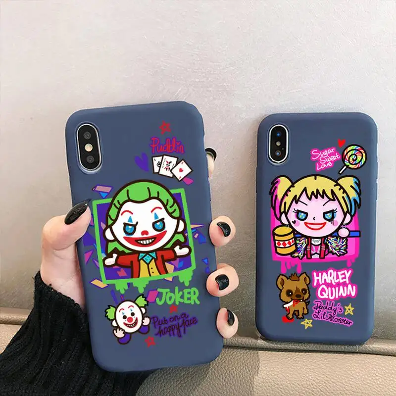 

Harley Quinn Joker Phone Case for iPhone 13 12 mini 11 Pro XS MAX X XR 7 8 6 Plus Candy Color blue Soft Silicone Cover