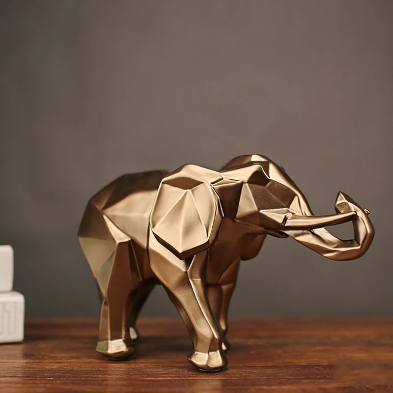 

Модная статуя абстрактного золотого слона, украшения из смолы, аксессуары для украшения дома, подарок, Геометрическая скульптура слона, под...
