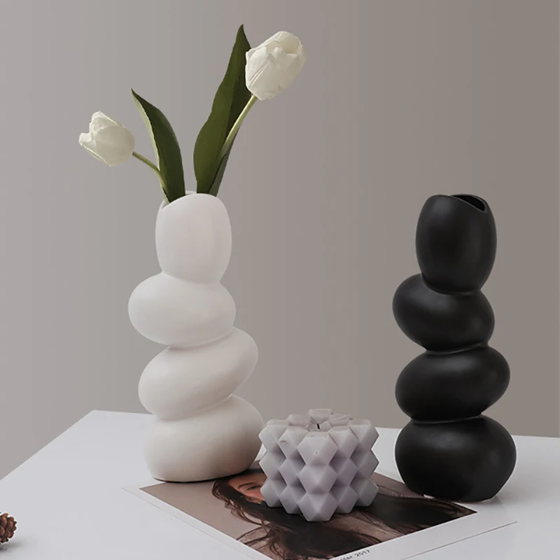 

Nordic Creative Special-shaped Pebble Ceramic Vase Hydroponic Dried Flower Vase Living Room Decoration Home Flower Arrangement