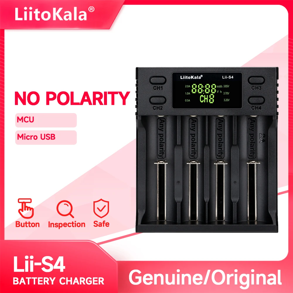 

Genuine/​Original ​LiitoKala Lii-S4 battery charger Input : DC5V/2A 18650,21700,26650,22650,26500,18490,17670,17355,16340,14500