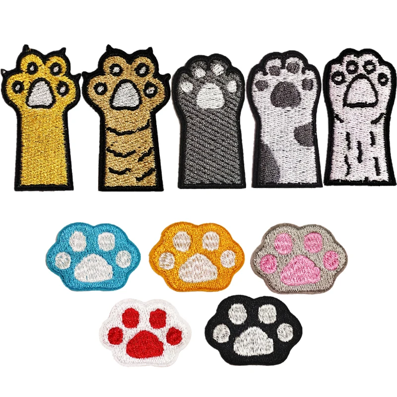 10pcs Cute Cat Paw Embroidery Patches Iron on Sew Patch Cloth Badges for Clothing Jeans T-shirt Sewing Decoration Accessories - купить по