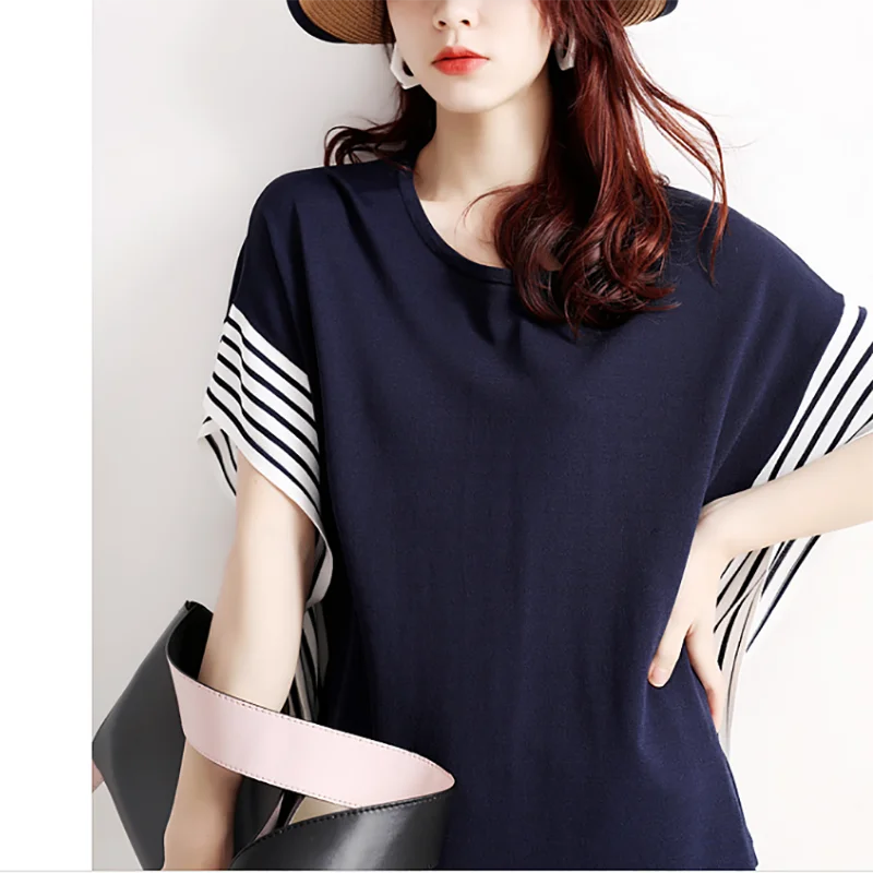 

Fashion Printed Loose Striped Batwing Sleeve Blouse Women's Clothing 2023 Summer New Casual Pullovers Office Lady Shirt