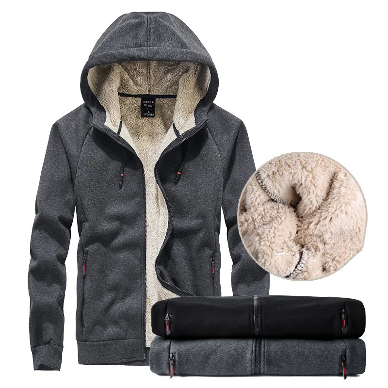 

Men's Warm Fleece Hoodies Sweateshirts Plus Velvet Zipper Warm Cotton Coat Casual Slim Fit Parkas Streetwear Thicken Jacket Men