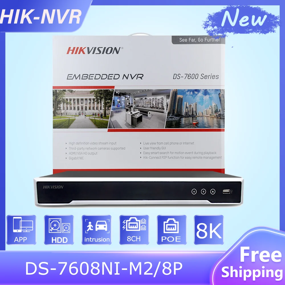 

Original HIK 8CH PoE 8K NVR DS-7608NI-M2/8P for IP Camera Storage Playback 2 SATA interfaces Video Surveillance Network Recorder