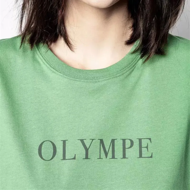 

Fashion Woman Summer Tops Solid Green OLYMPE Print Tshirts Short Sleeve Women Fashion Tshirts Zadig Voltaire Woman Tshirts