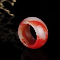 natural blood red hand carved wide jade ring fashion boutique jewelry mens and womens color ring gift accessories