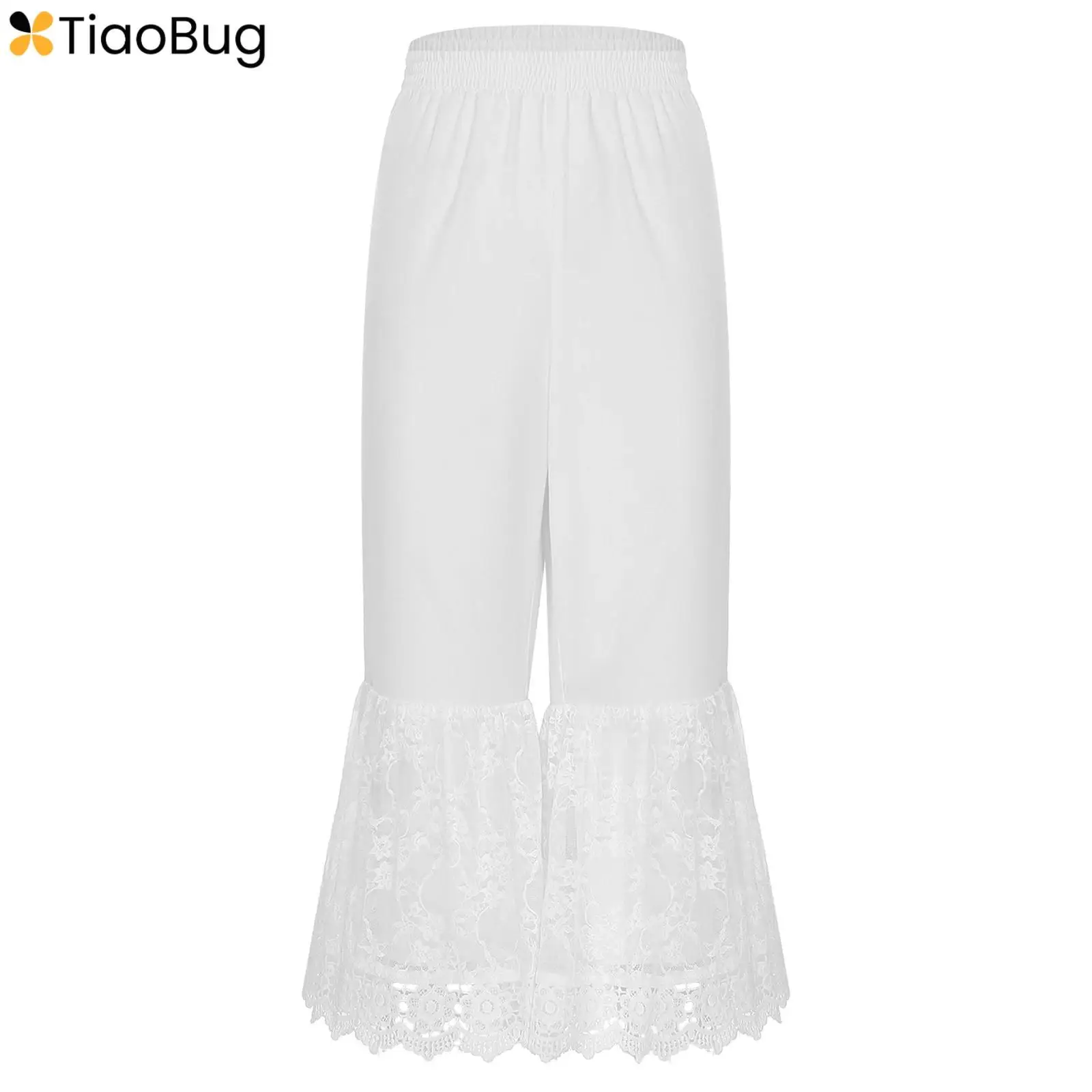 Женские кружевные нижние брюки однотонные укороченные с эластичным поясом по