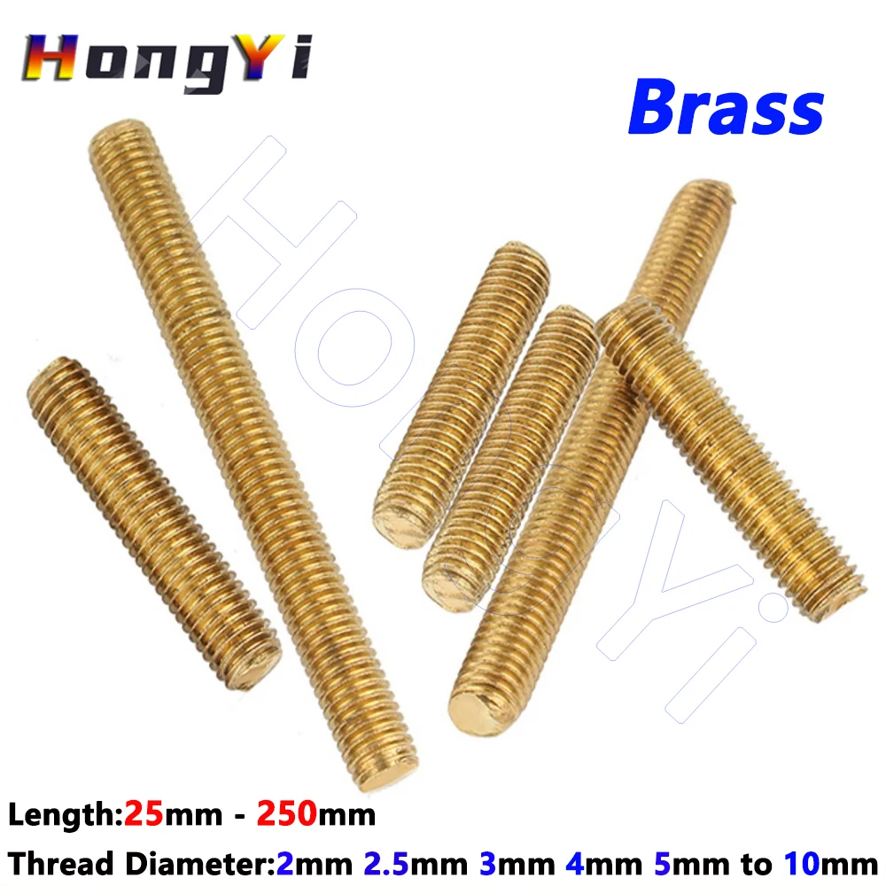

M2-M10 Латунный стержень с резьбой Метрический болт Полная резьба Шпилька стержня вала M2 M2.5 M3 M4 M5 M6 M8 M10 Длина 25 мм - 250 мм