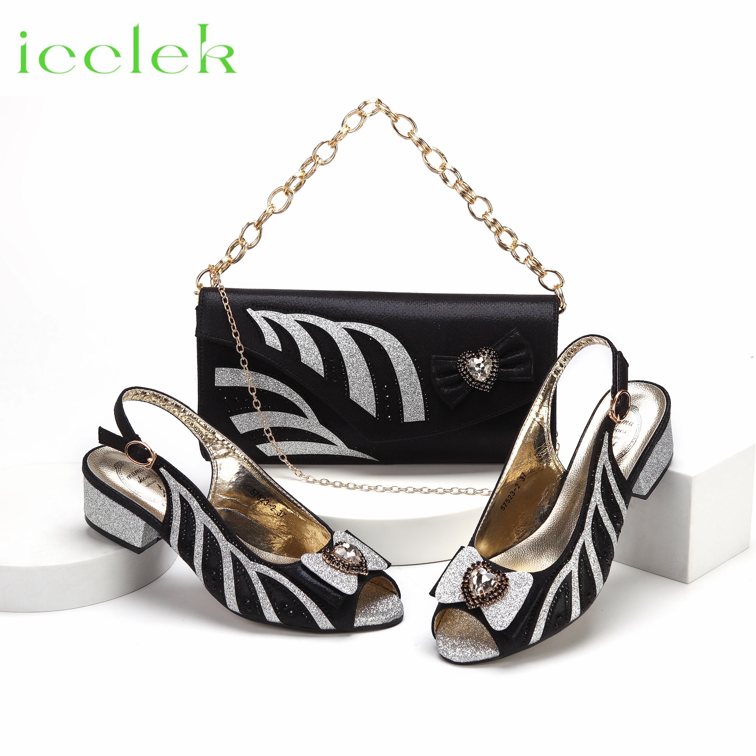 Черные элегантные женские туфли и сумки на низком каблуке с открытым носком в