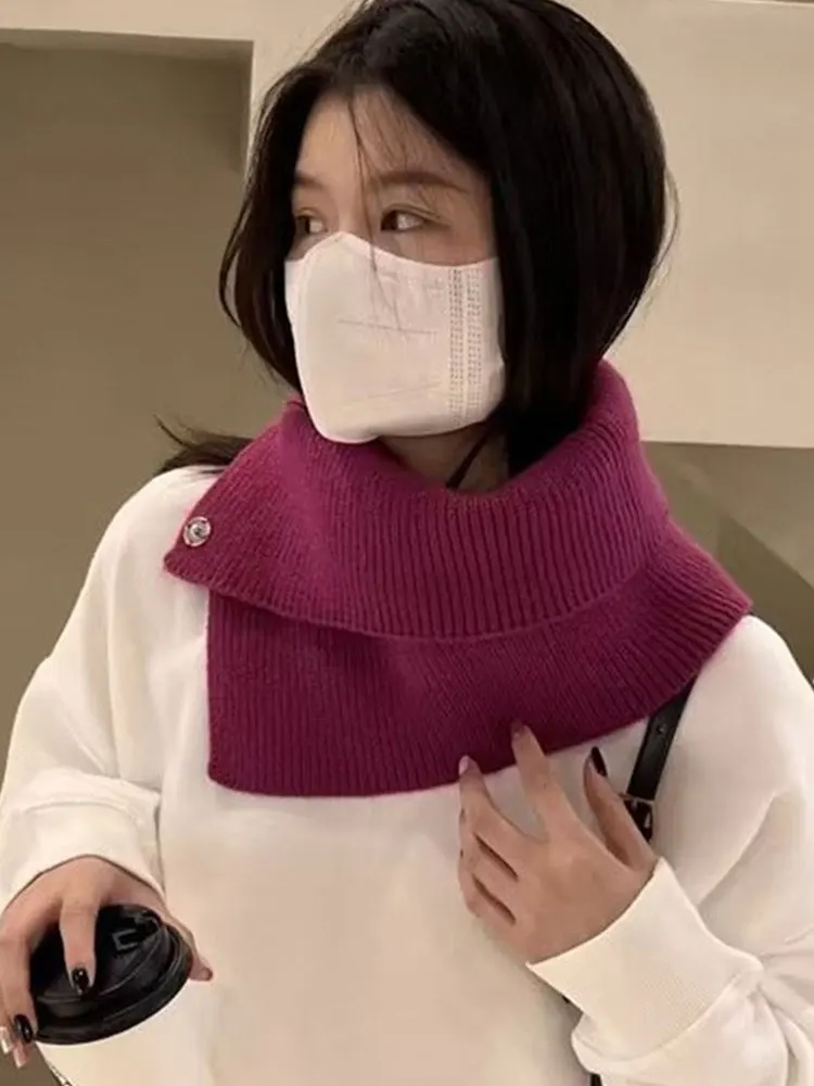 

Fashion Neck Guard Knit Windproof Warm Scarf Winter Elastic Button Soft False Collar Women Bib