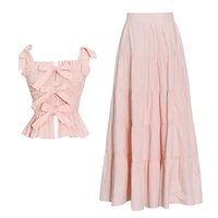 original brand fashion luxury design skirt suit bow solid color suspender top high waist stitching personalized long skirt