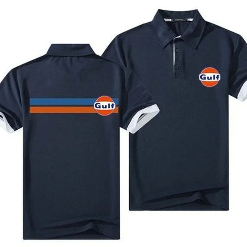 

Summer New Men Lapel Gulf Logo Polo Fashion Cotton T-Shirts Casual Breathable Short Sleeve 5 Colors