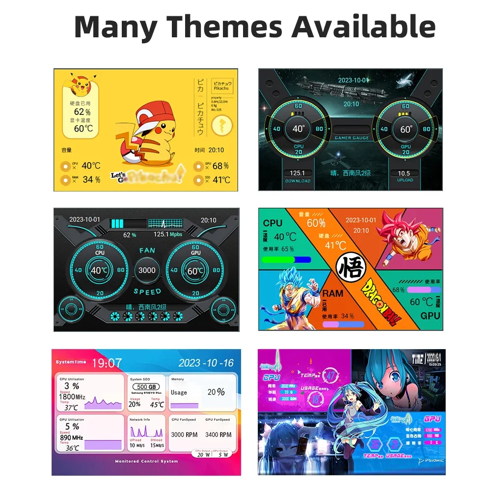 10 1-дюймовый IPS вторичный экран Φ полный обзор мониторинг температуры в режиме