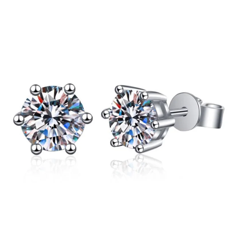 COSYA 925 Sterling Silver Real Moissanite Earrings 0.3-2 Carat Diamond 6 Claws Stud Earring For Women Wedding Party Fine Jewelry